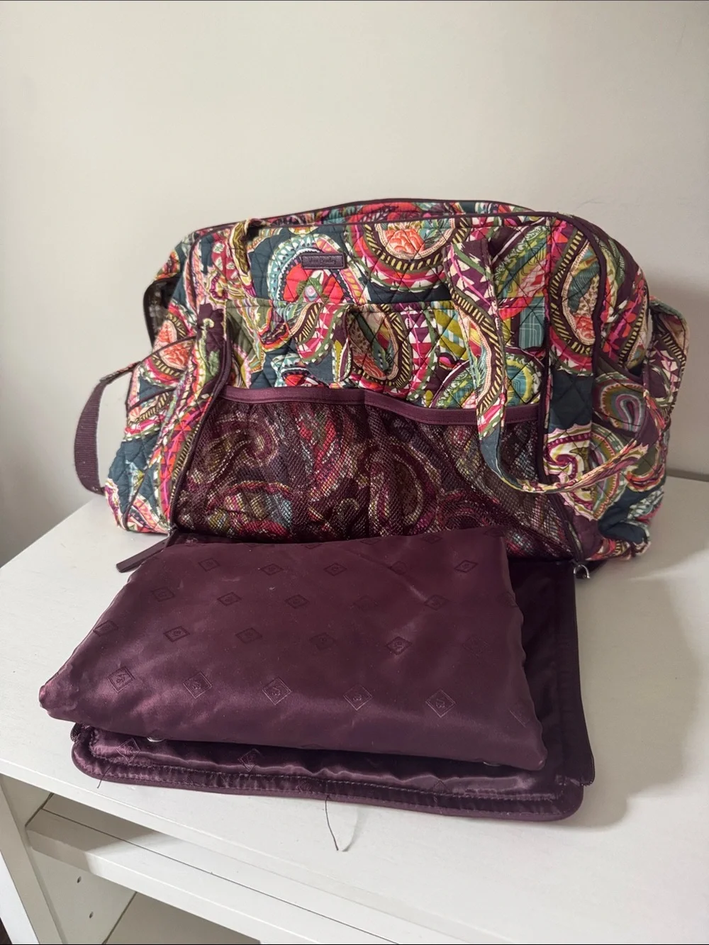 Vera Bradley Multicolor Paisley Quilted Baby Bag with Plum Accents